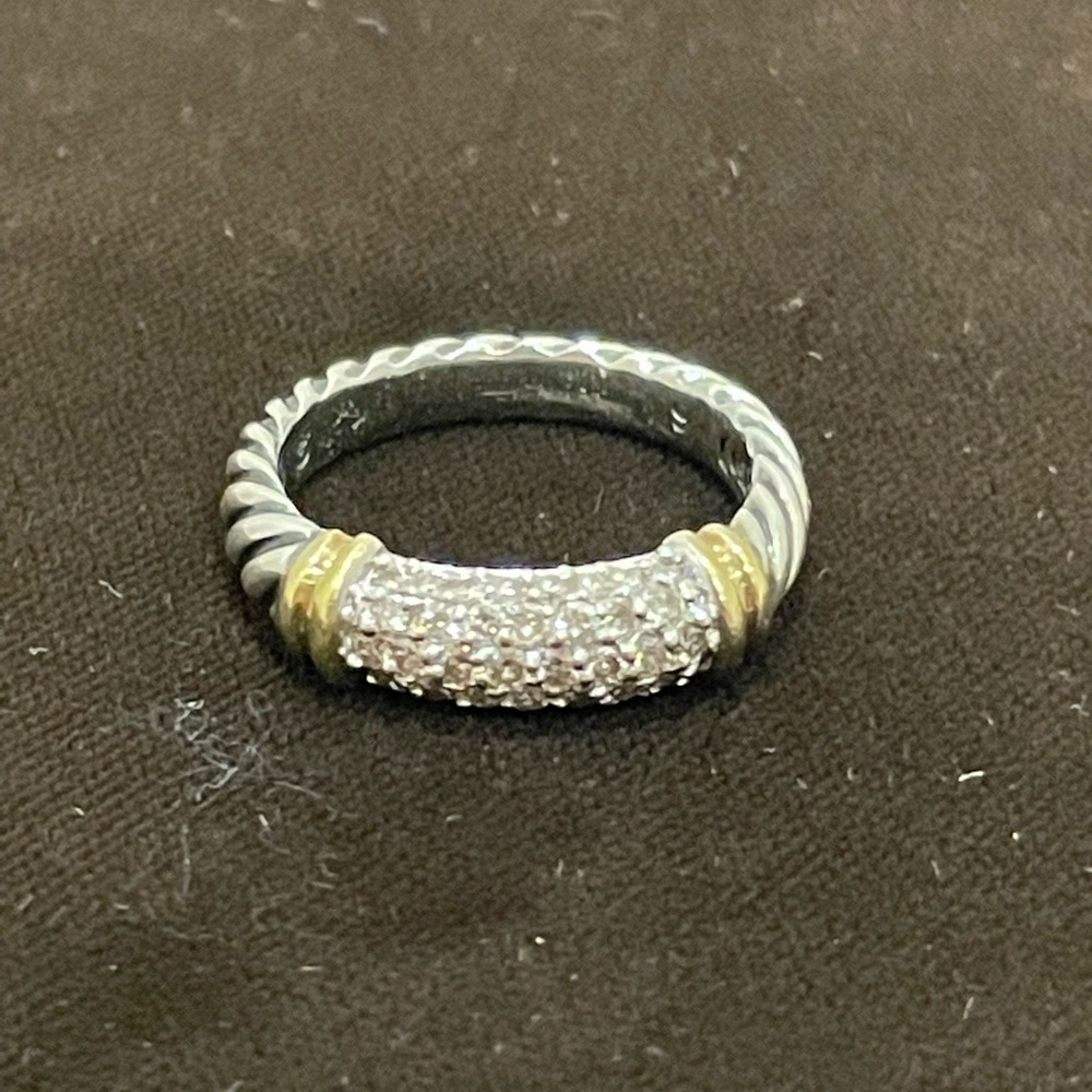 David Yurman White Candy 925 Silver 18k Gold Diamond Cable Metro Band Ring
